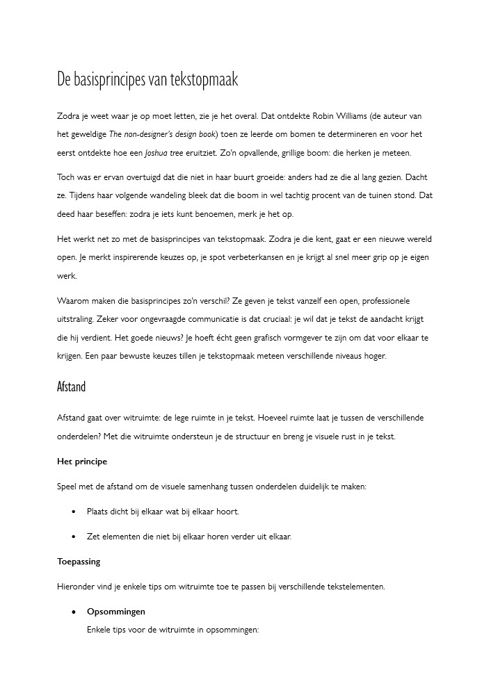 Tekst waarin het basisprincipe afstand slecht is toegepast. 