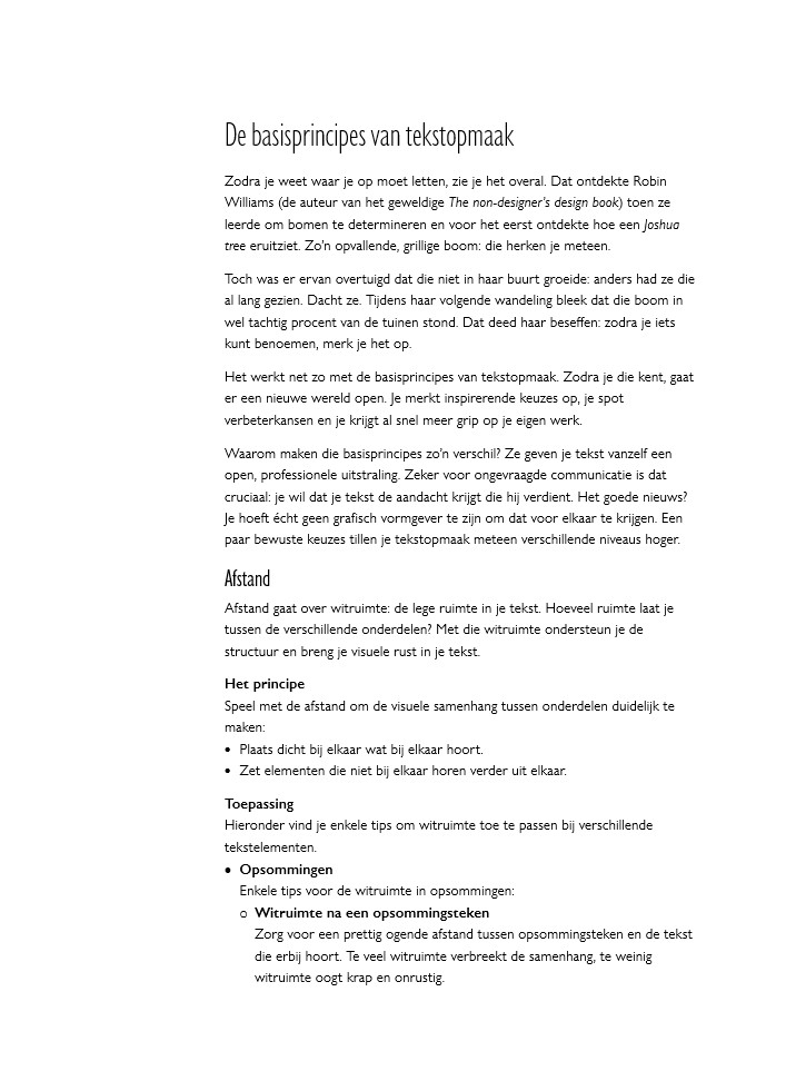 Tekstvoorbeeld waarin het basisprincipe afstand wel goed is toegepast