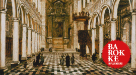 Het interieur en gekende tegelvloer van de Sint-Carolus Borromeuskerk in Antwerpen geschilderd door Wilhelm Schubert van Ehrenberg